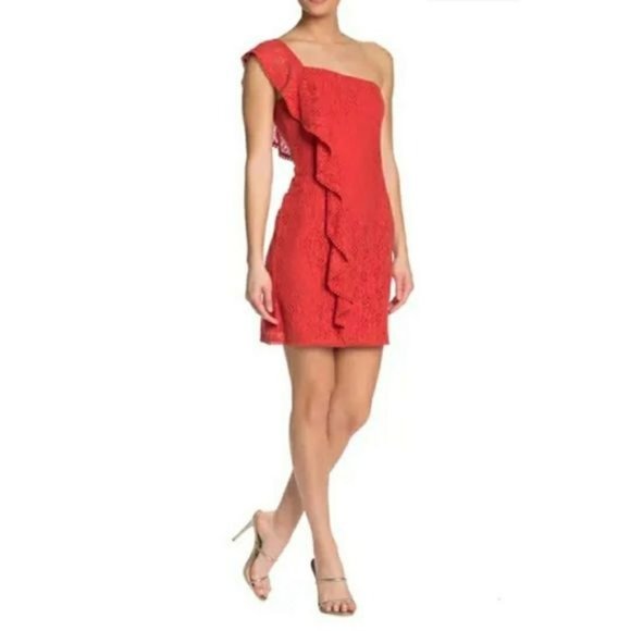 cupcakes & cashmere Dresses & Skirts - Cupcakes and cashmere NWT Aresa ruffle one shoulder mini lace dress woman size 2